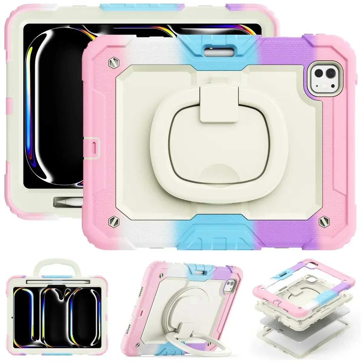 

360 Rotation Kids Stand Case for IPad Pro Air 13 11 12.9 10.2 9.7 10 9 8 7 6 5 Th Mini 6 5 4 Cover Shockproof +Shoulder Strap