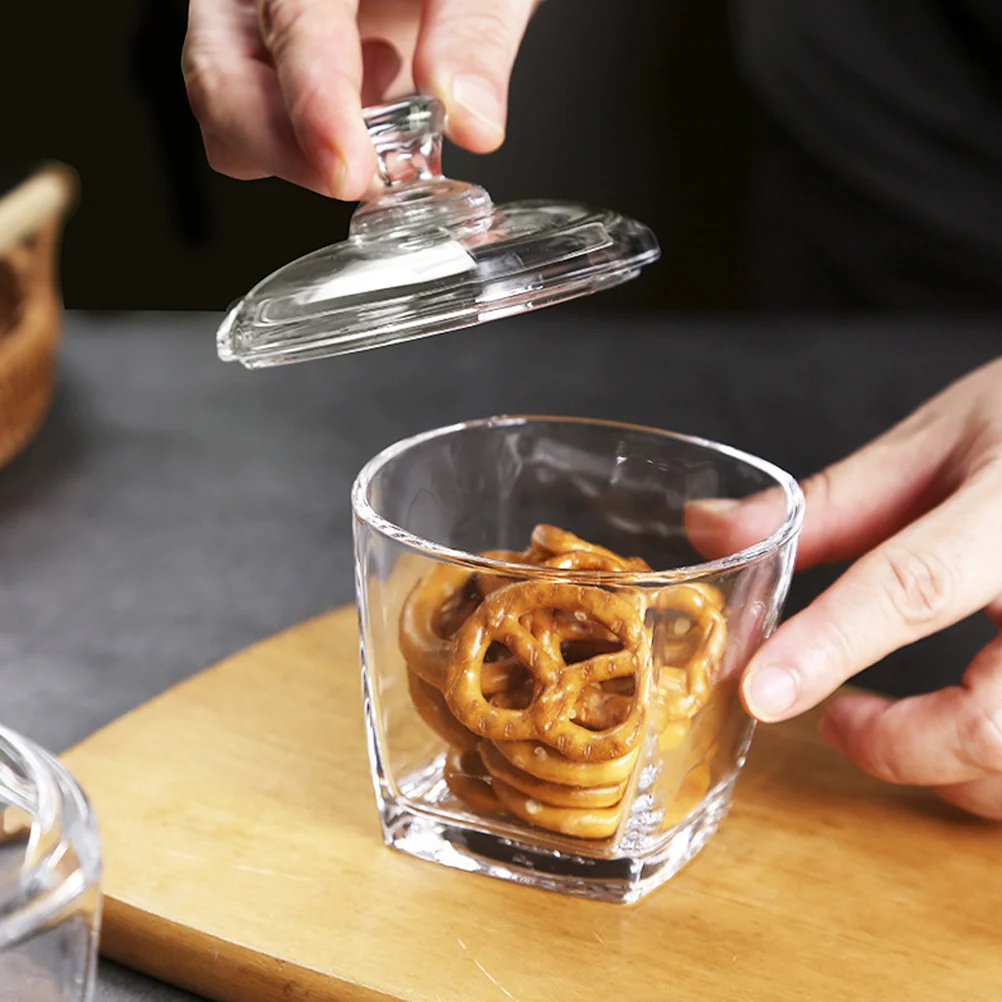 

2Pcs Clear Glass Jar with Lid Food Storage Container Snack Holder for Tea Candy Biscuits Glass Can with Lid Tea Storage Box