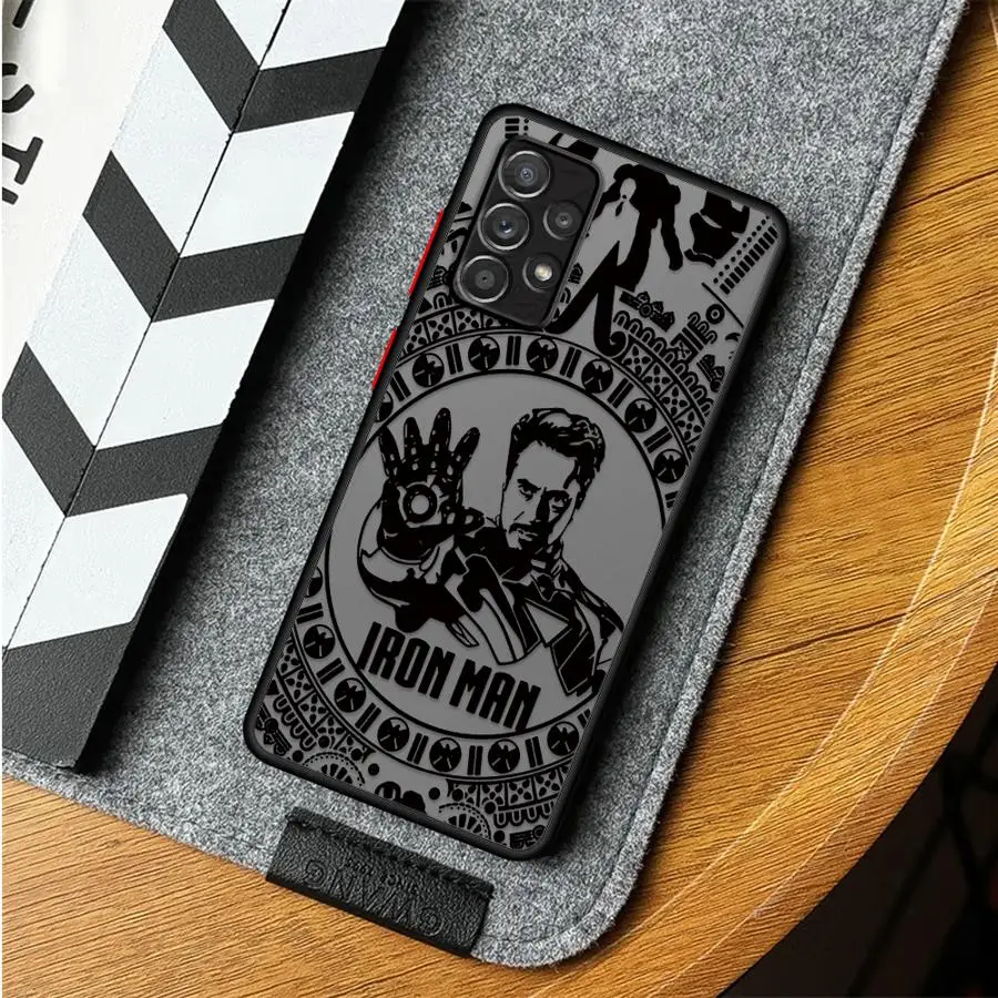 Matte Phone Case for Samsung Galaxy A54 A52 A14 A53 A34 A13 A12 A32 A21s A23 A51 A33 A71 Black Cover Marvel Iron Man Sqiderman