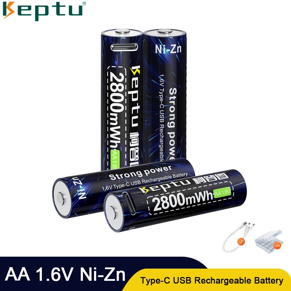 

KEPTU 2800mWh 1.6V AA Rechargeable Battery 1.6V Ni-Zn USB 4-24pcs Batteries battery for Digital Camera Toys + Gift Type-C Cable