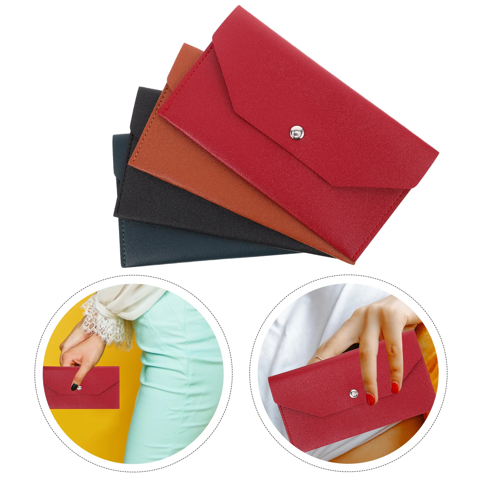 

4pcs Card Holder Wallet Pu Envelope Money Bag Clutch Cash Pouch Multi-Functional Business Travel Wallet For Cards Cash