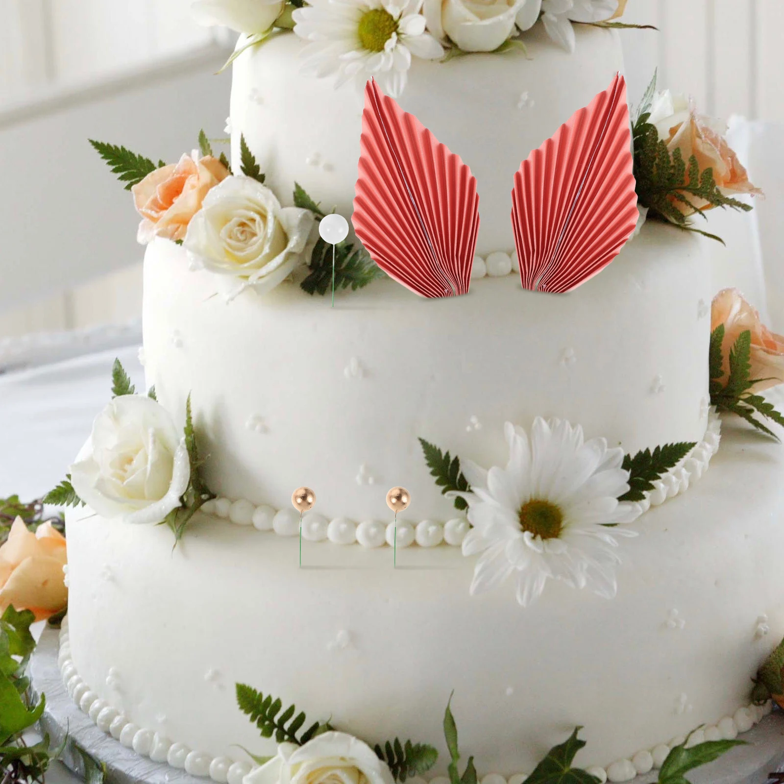 

42Pcs Cake Decoration Supplies Pink White Ball Inserts Elegant Cake Decorating Accents for Birthday Party Wedding Shower