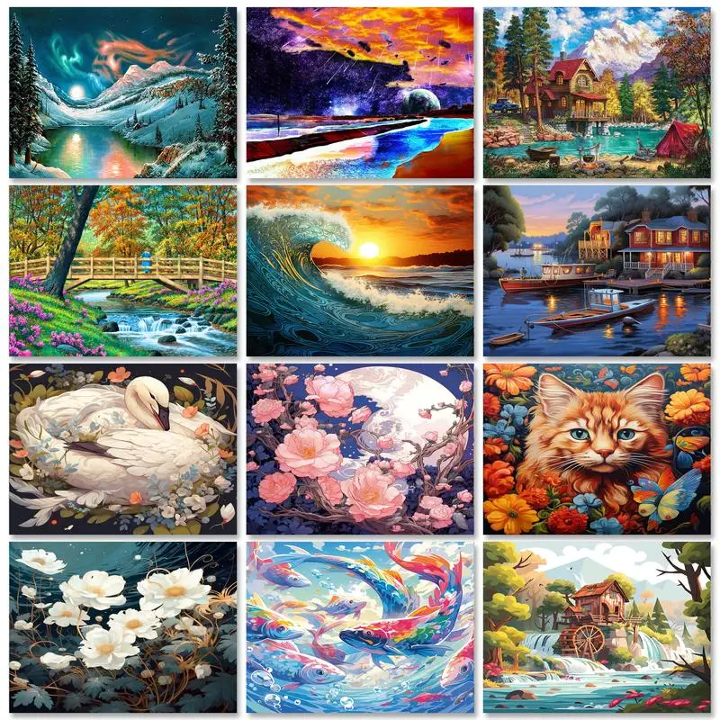 RUOPOTY Pictures By Number Swan Animal Kits Painting By Number Landscape Modern Drawing On Canvas Handpainted For Art Gift