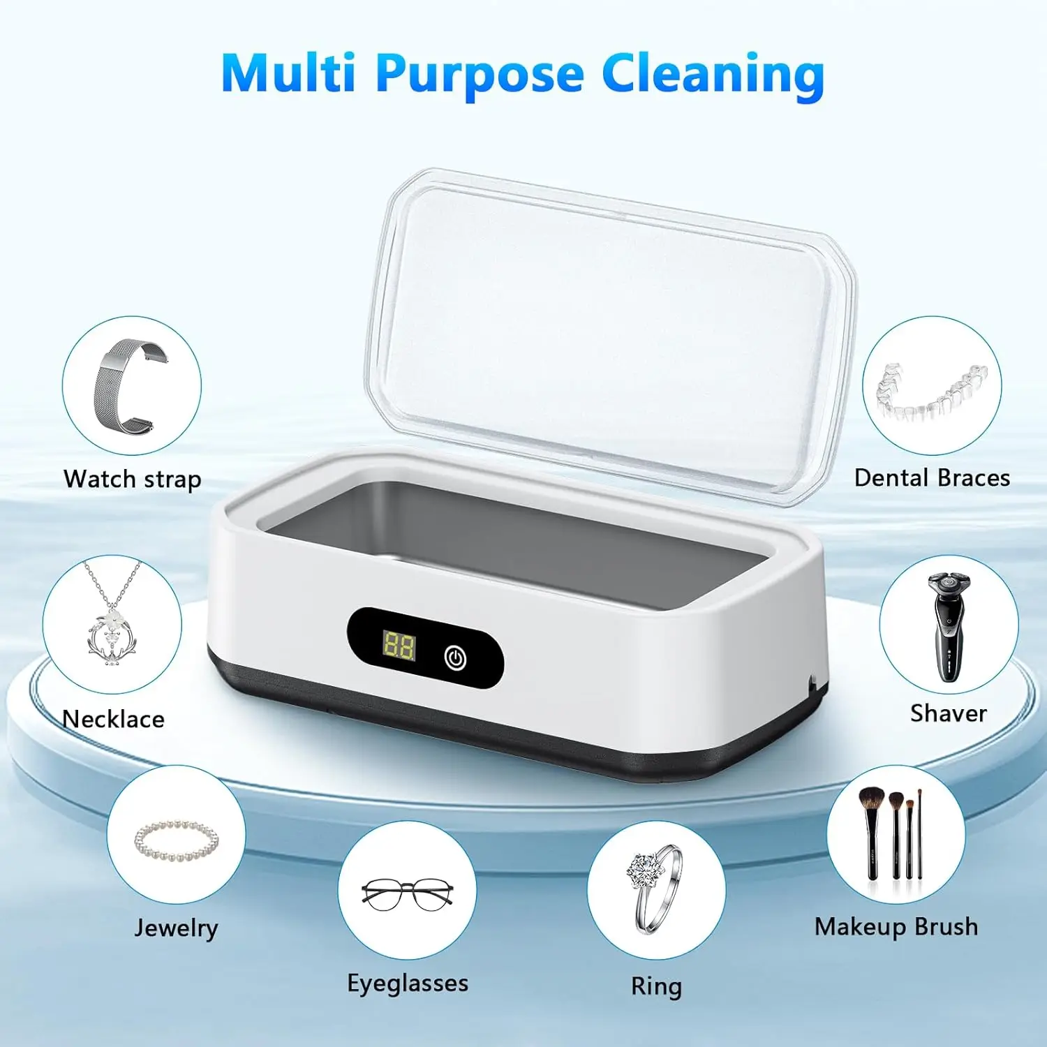 Nettoyeur à ultrasons de grande capacité avec 5 Modes de minuterie pour lunettes, bijoux, prothèses dentaires, réservoir en acier inoxydable