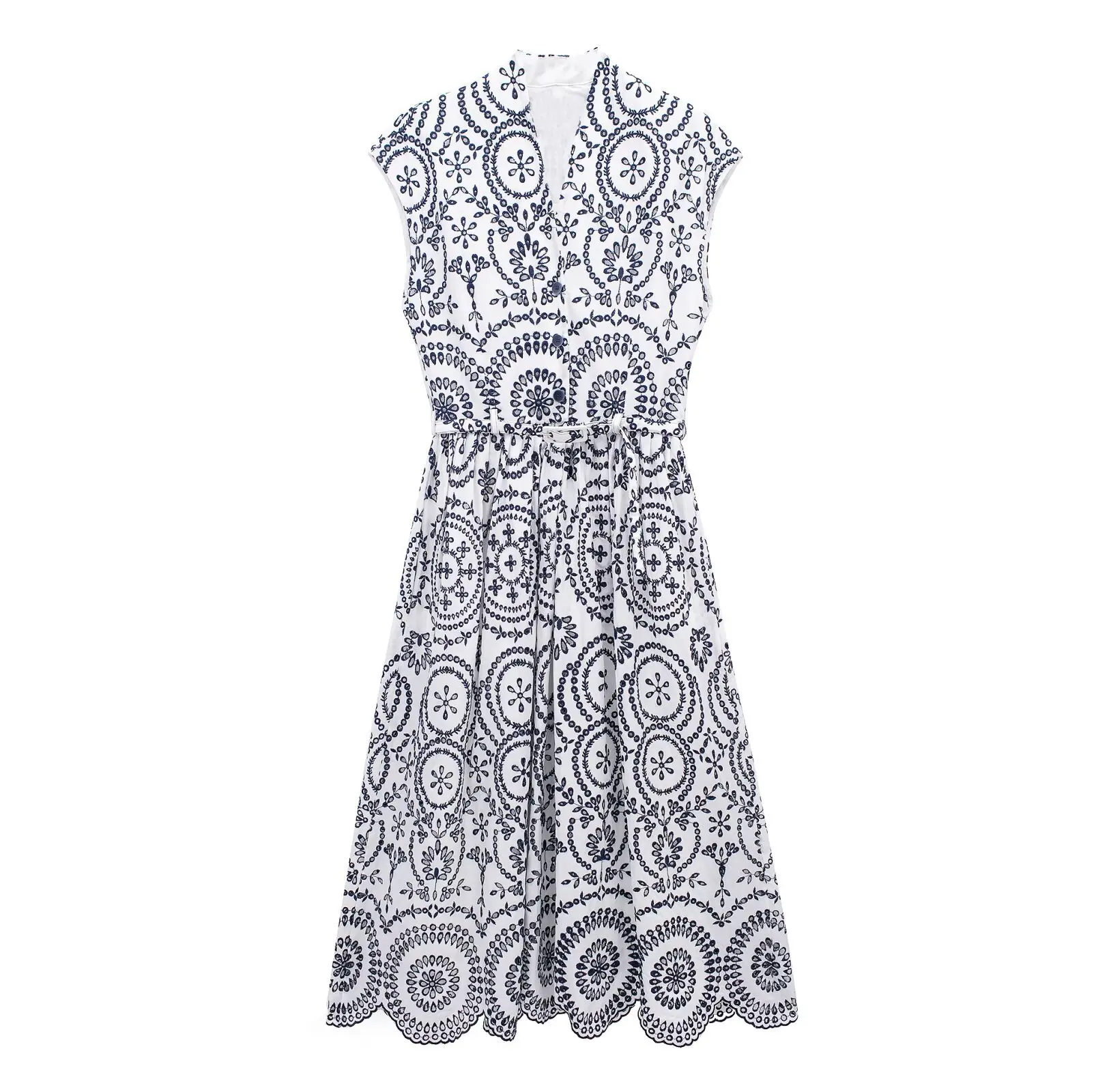 Contrast Color Embroidered Mid-Length Sleeveless Slim Long Dress Women\'s Beach Vacation Dress Streetwear 2024 New Summer