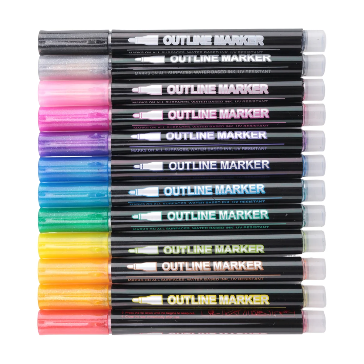 Shimmer Markers Doodle Outline Dazzles: 12 Colors Metallic Double Line Glitter Pens Set Super Squiggles Sparkle Dazzlers