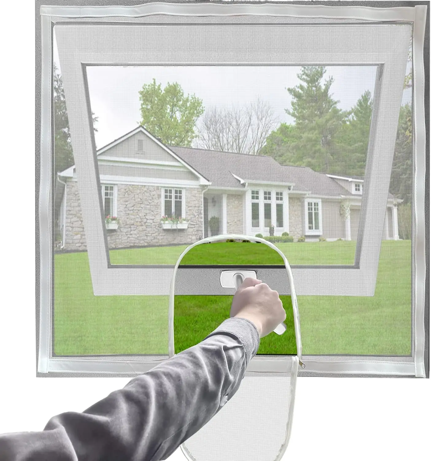 Einstellbares Fenstergitter-Ersatzset mit Reißverschlussöffnung, Fiberglas, weiß, 120 x 120 cm, zuschneidbar, hält Insekten und Mücken fern, Insektenschutznetze für den Hausgebrauch.