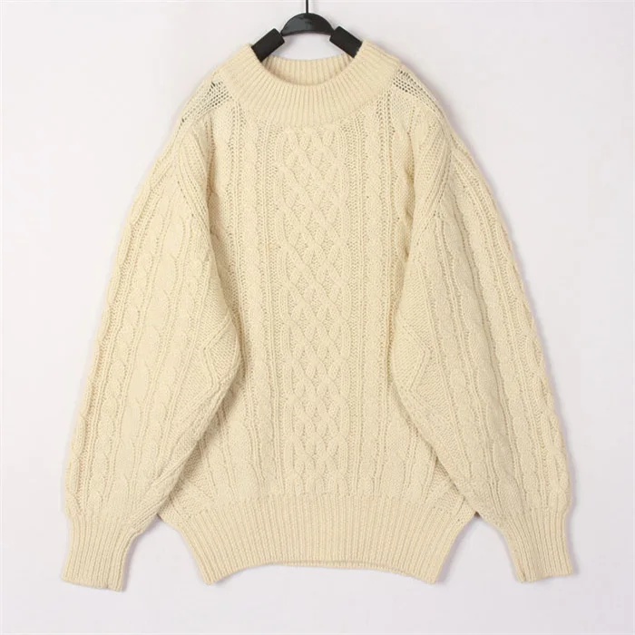 

Vintage Autumn Winter White 3D Knitted Woolen Sweater Cardigan Bean Bean Long Sleeve round Neck Warm Loose Style Single Piece