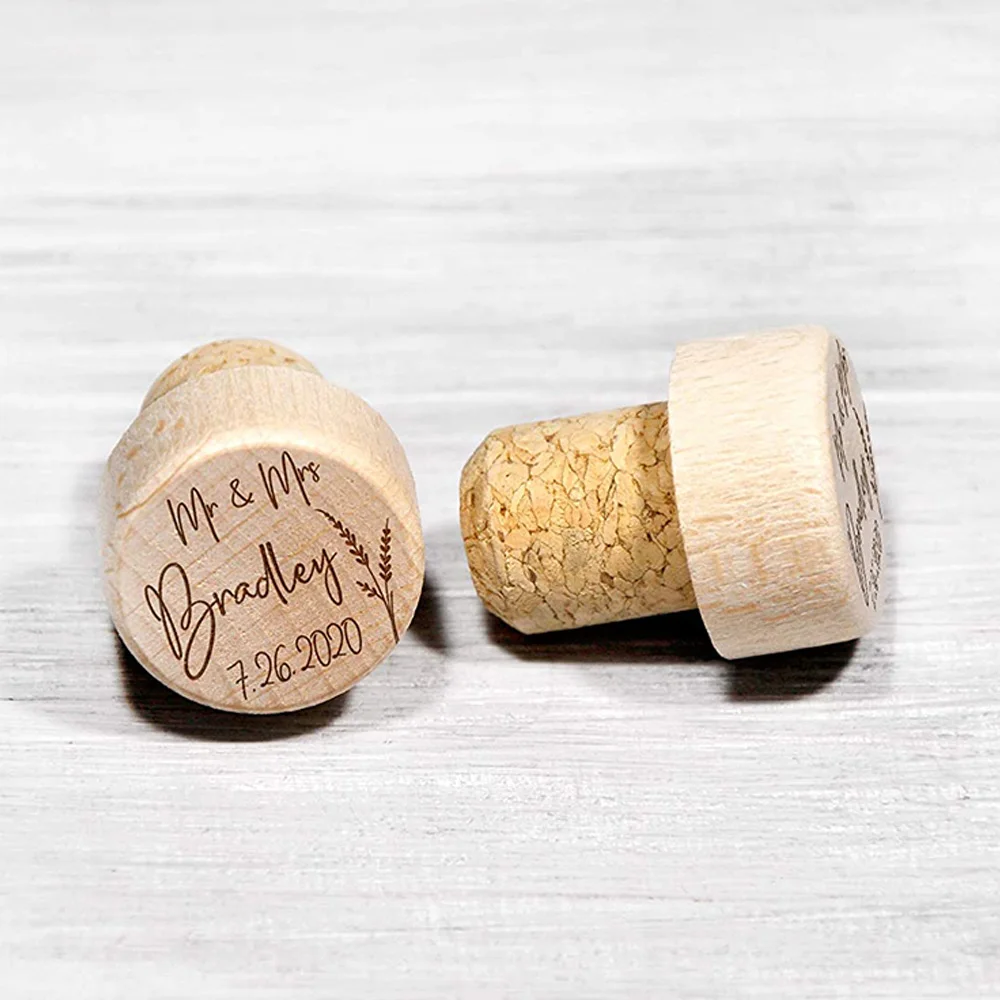 100 Custom Wine Cork Stoppers for Bottles Personalized Engraved Wine Wood Stopper Wedding Party Favor Guest Gift Bar Accessories