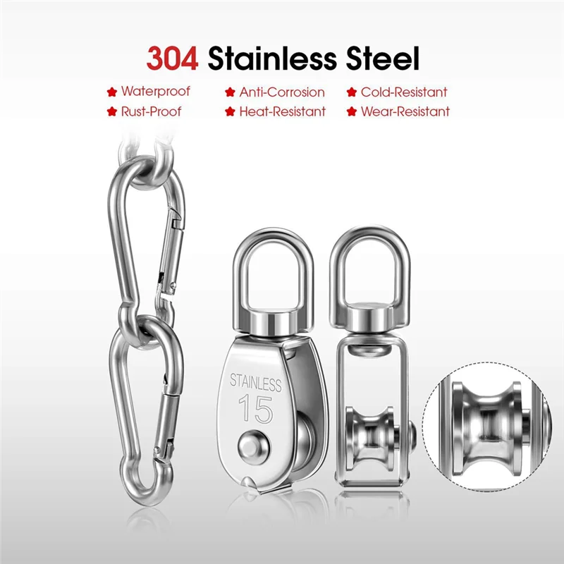 

304 Stainless Steel Pulley Wire Rope U-Ring Hanger Pulley Hook Hook Saving Tool Easy Install