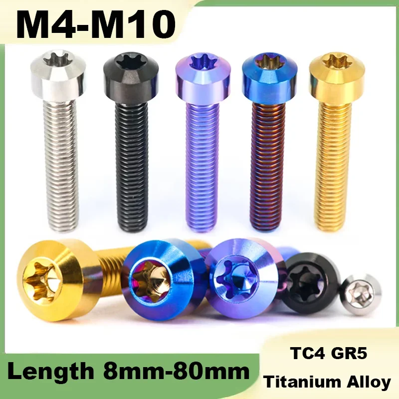 1Pcs TC4 GR5 Titanium Alloy Bolts M4 M5 M6 M8 M10 Bicycle Head Six-Lobe Brake Motorcycle Modified Screws