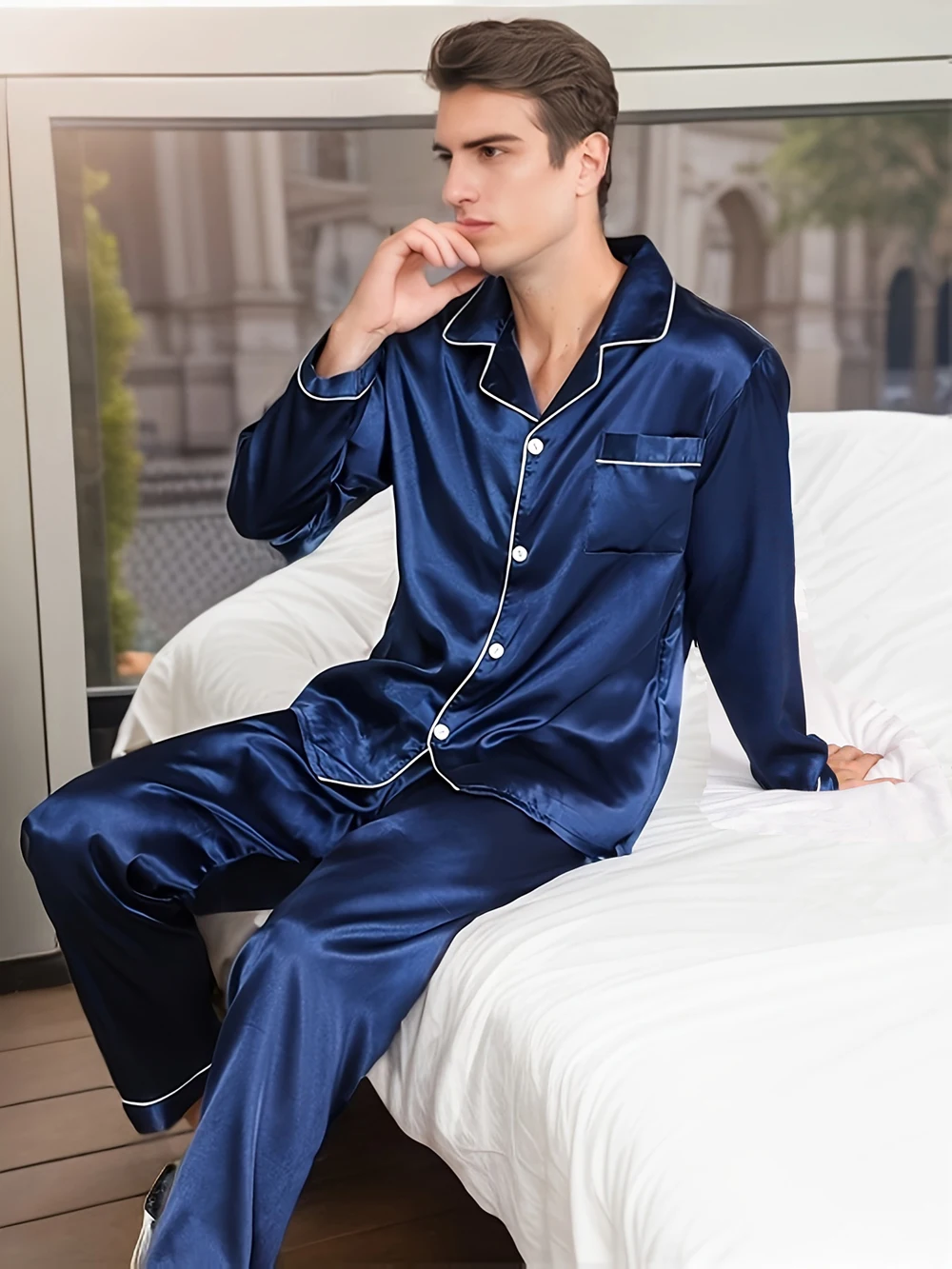 Pajamas for men New in Single-breasted Long Sleeve Big Size Microfiber Pijama Male Home Clothes Winter Sleepwear For Sleeping