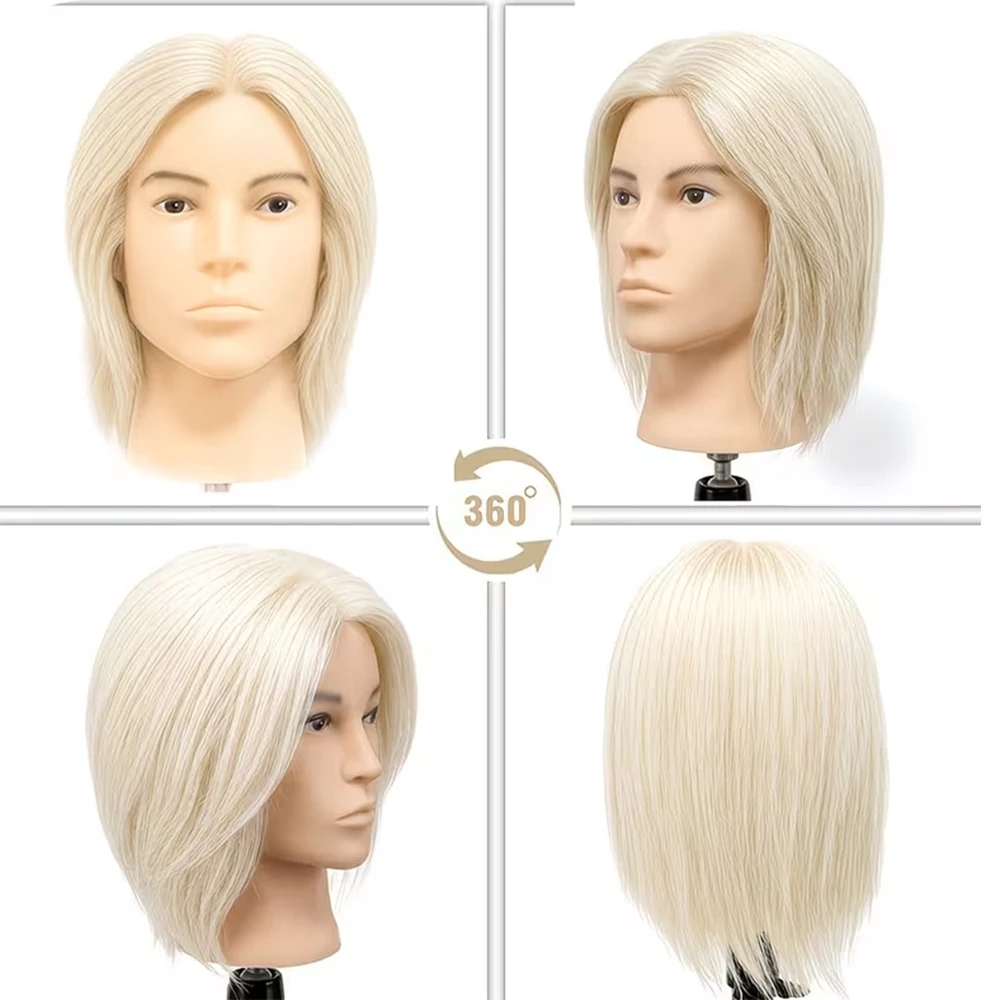 Male Mannequin Training Head with 100% Real Human Hair, Blonde Off-White Professional Barber Cosmetology for Haircut Styling