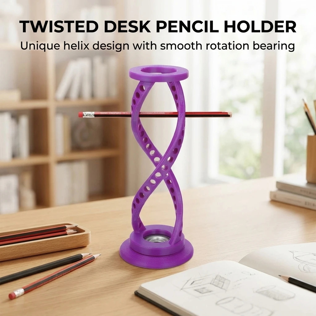 Office Desk Pen Holder Rotating DNA Double Helix Pencil Organizer PLA 3D Printed Stationery Container for Students Study Room
