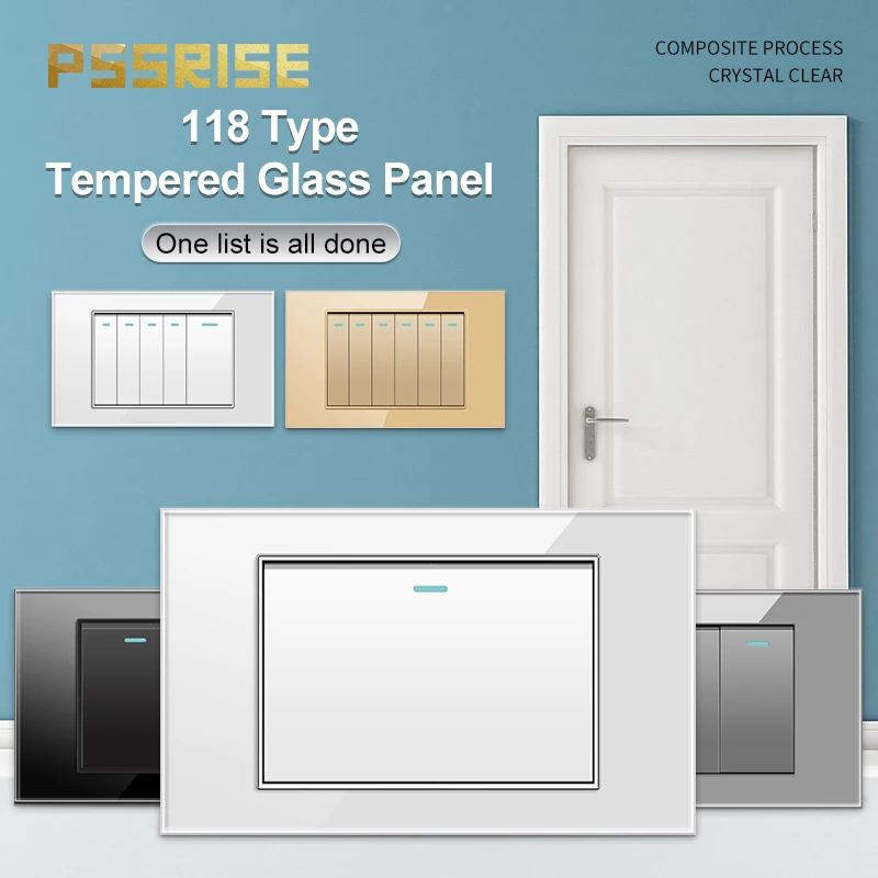 

PSSRISE Brazil Mexico US Wall Light Switch 2 Way Tempered Glass Panel Push Button Power Rocker Switch 1/2/3/4/5/6 Gang 118*74mm