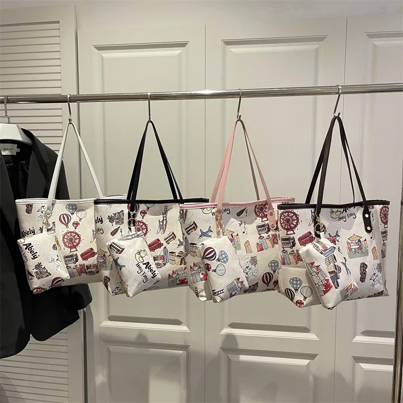 

Симпатичная сумка-тоут с мультяшным принтом для женщин, вместительная сумка-ведро через плечо для школьников и студентов, сумка для поездок на работу