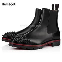 Botas con remaches para hombre, botines de tacón bajo, elásticos, elegantes, informales, resistentes al desgaste, color negro, novedad de invierno