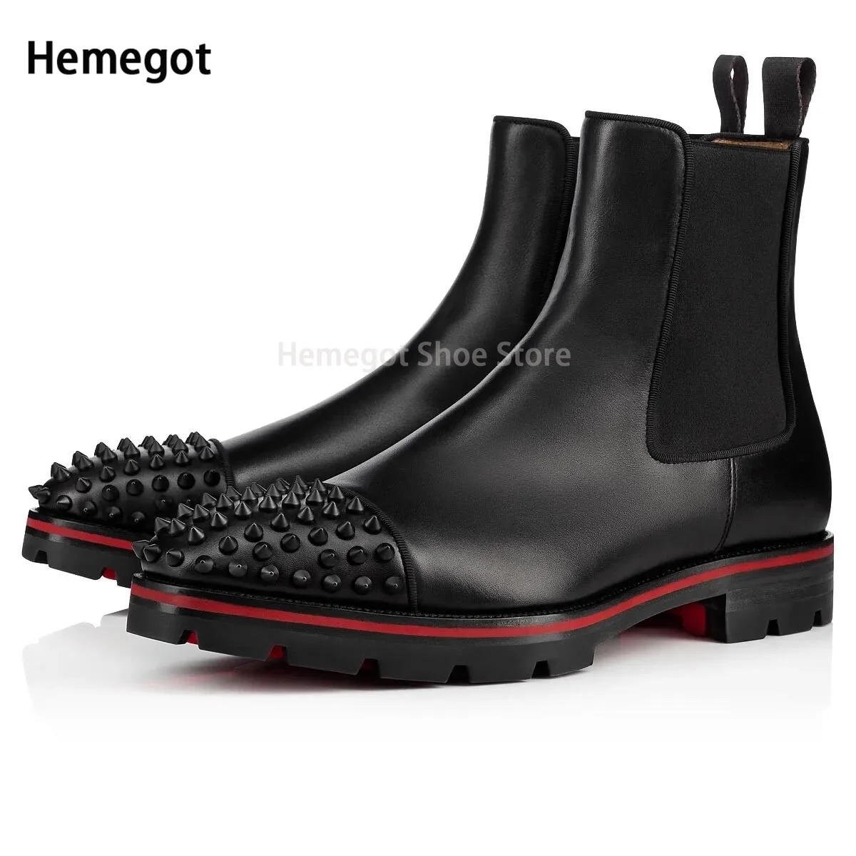 Black Rivet Boots Men's Ankle Low-Heeled Elastic Stylish Winter Boots Casual High-Top Wear-Resistant Booties for Men New In