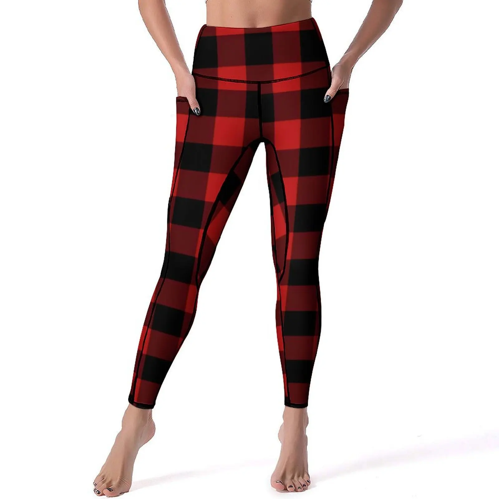 Red And Black Plaid Yoga Pants Sexy Checkerboard Custom Leggings High Waist Gym Leggins Women Sweet Elastic Sport Legging