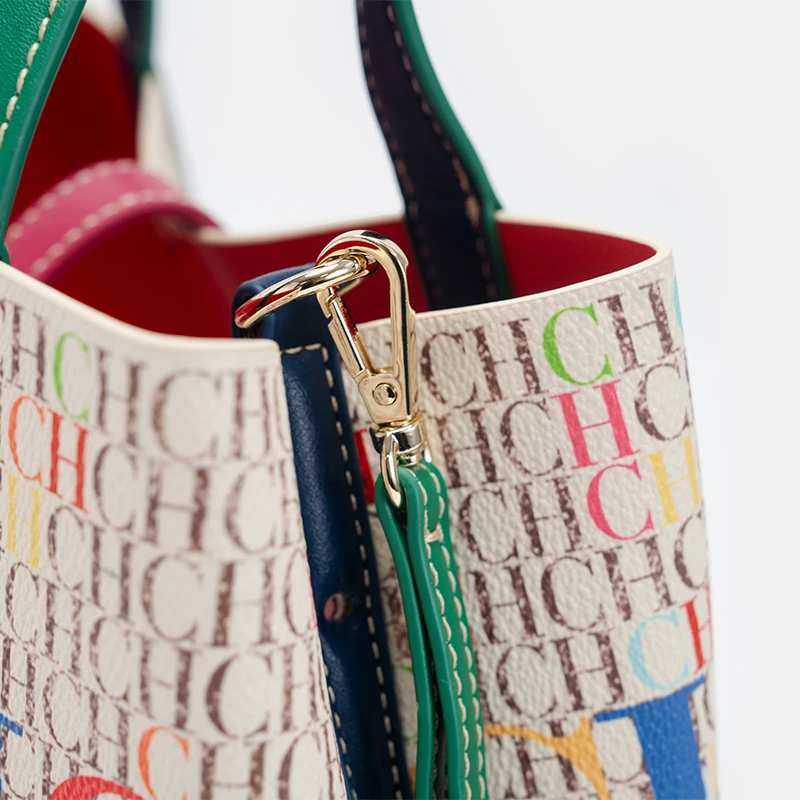 CH Letter Print Tote Bag Set 2 in 1 Large Capacity Women Handbag with Detachable Strap + Mini Clutch Casual Office Shopping Bag image 5