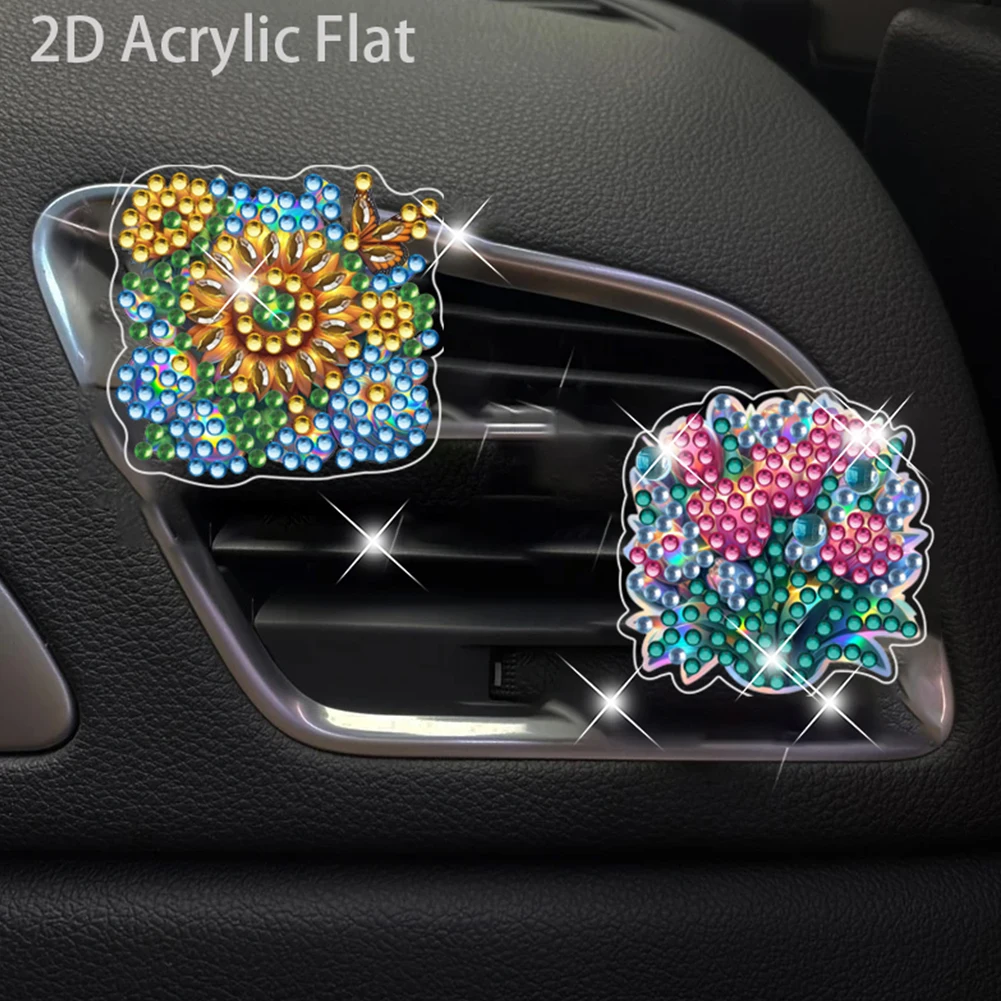 

4pc Flower DIY Diamond Painting Car Air Vent Clip Air Freshener for Adults