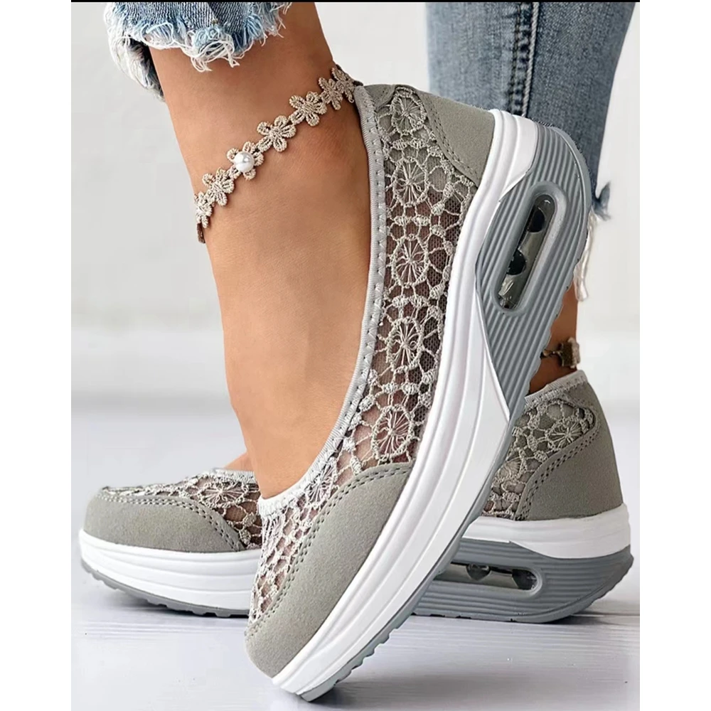Women Flat Shoes 2024 Casual Loafers Lace Slip-on Breathable Sneakers Women Round Toe Sports Chaussures Casual Shoes for Women