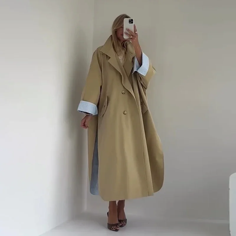 Chic Women High Neck Multi Button Long Lantern Sleeve Side Slit Coat Loose Windbreaker Jacket City Walk Outer Layer Tops 2026 Ne