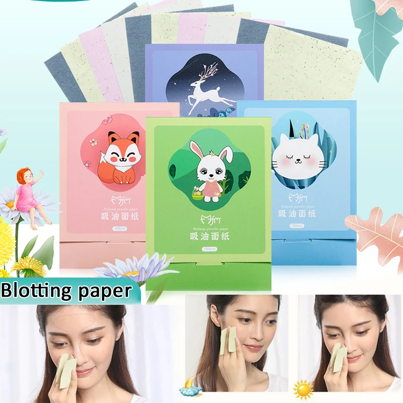 Face Oil  Paper 100PCS Natural Oil Absorbent Sheets Fabric Facial Care 100PCS Natural Oil Absorbent Sheets Fabric