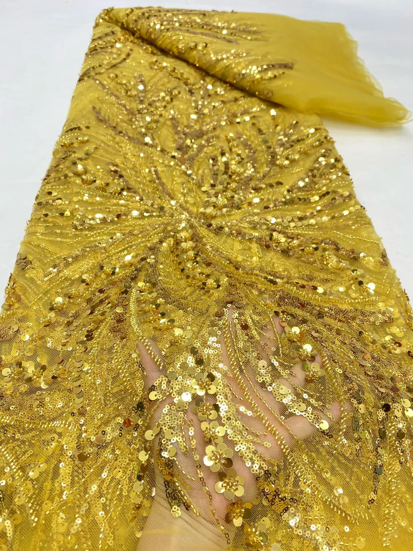 

Latest 2026 African Nigerian Guipure Embroidery Sequins High Quality for Sewing Tulle Lace Fabric Dresses 5Yards DP0497