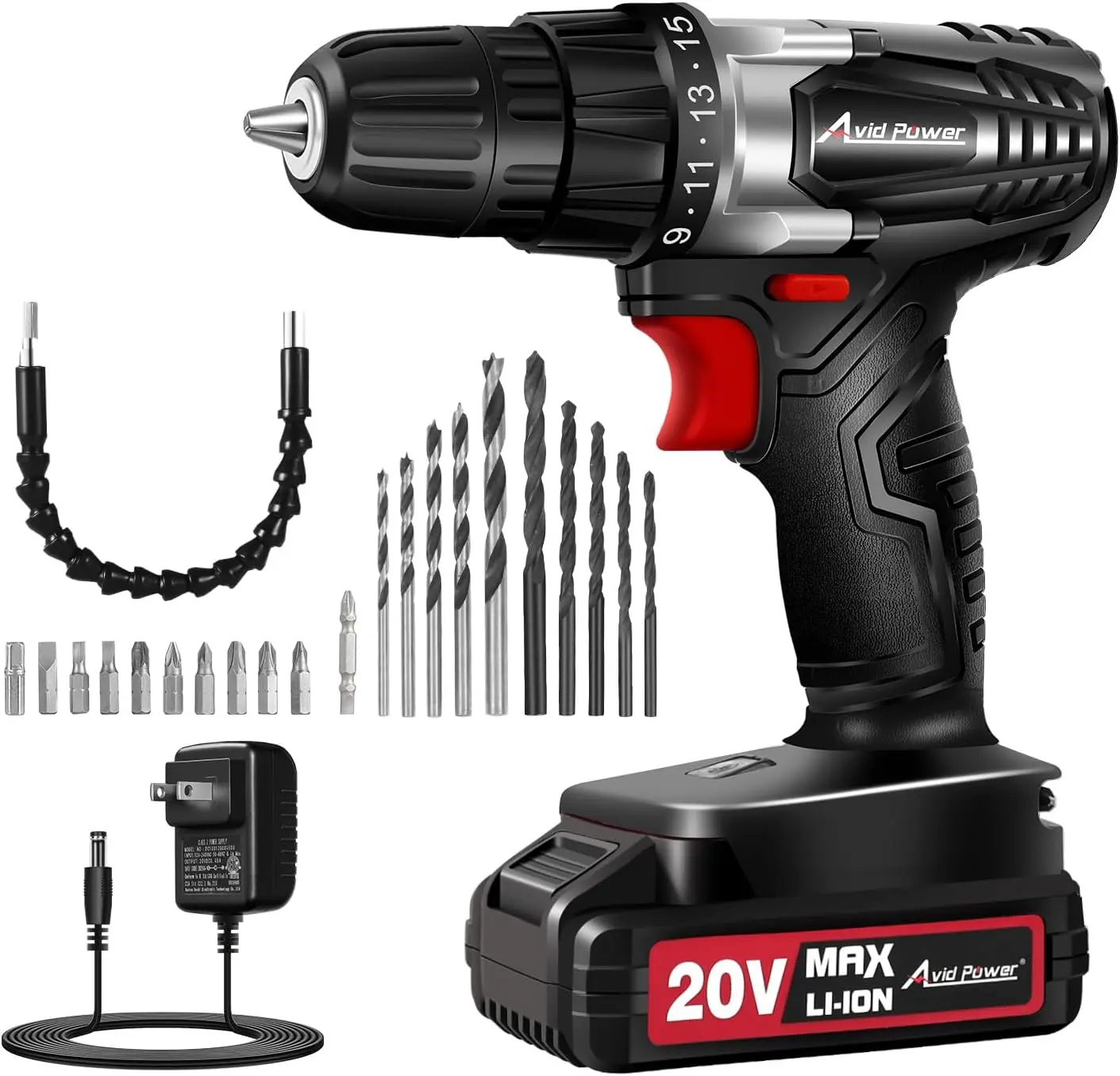 

Аккумуляторная дрель-шуруповерт 20В с батареей, зарядным устройством, скоростью 550 об/мин и быстрозажимным патроном, в комплекте 22 сверла