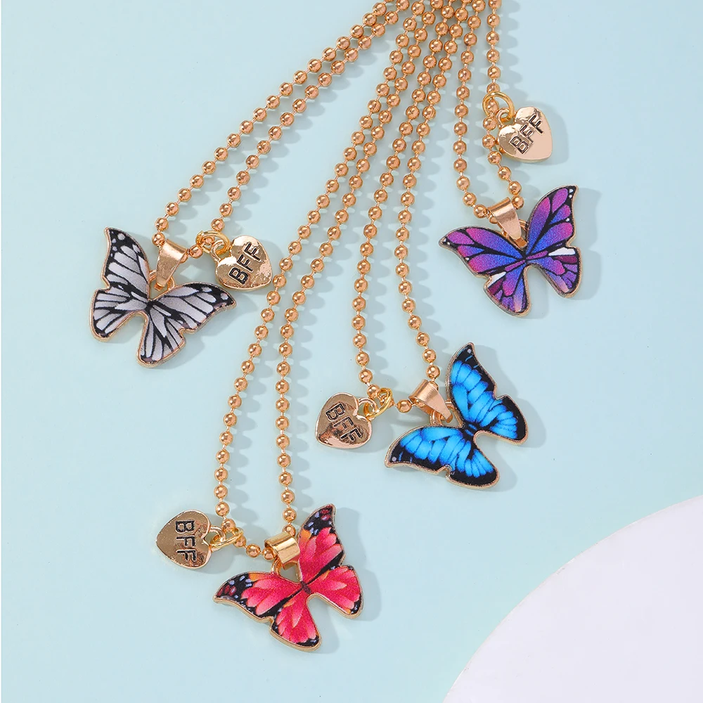 BFF Jewelry Cute Butterfly Best Friends Necklaces For 2 Enamel Colorful Friendship With Heart For Teen Girls Women Birthday
