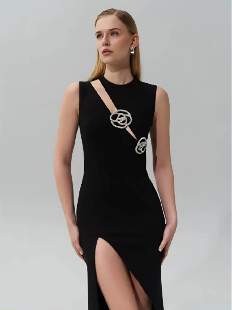 

Длинное платье Ele Bla Svel с розой и выдолбленным асимметричным разрезом для вечеринок и свадеб