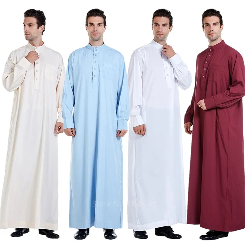 Middle East Abaya Dress Men Jubba Thobe Muslim Arabic Islamic Clothing Solid Pakistan Arab Traditional Long Sleeve Robes