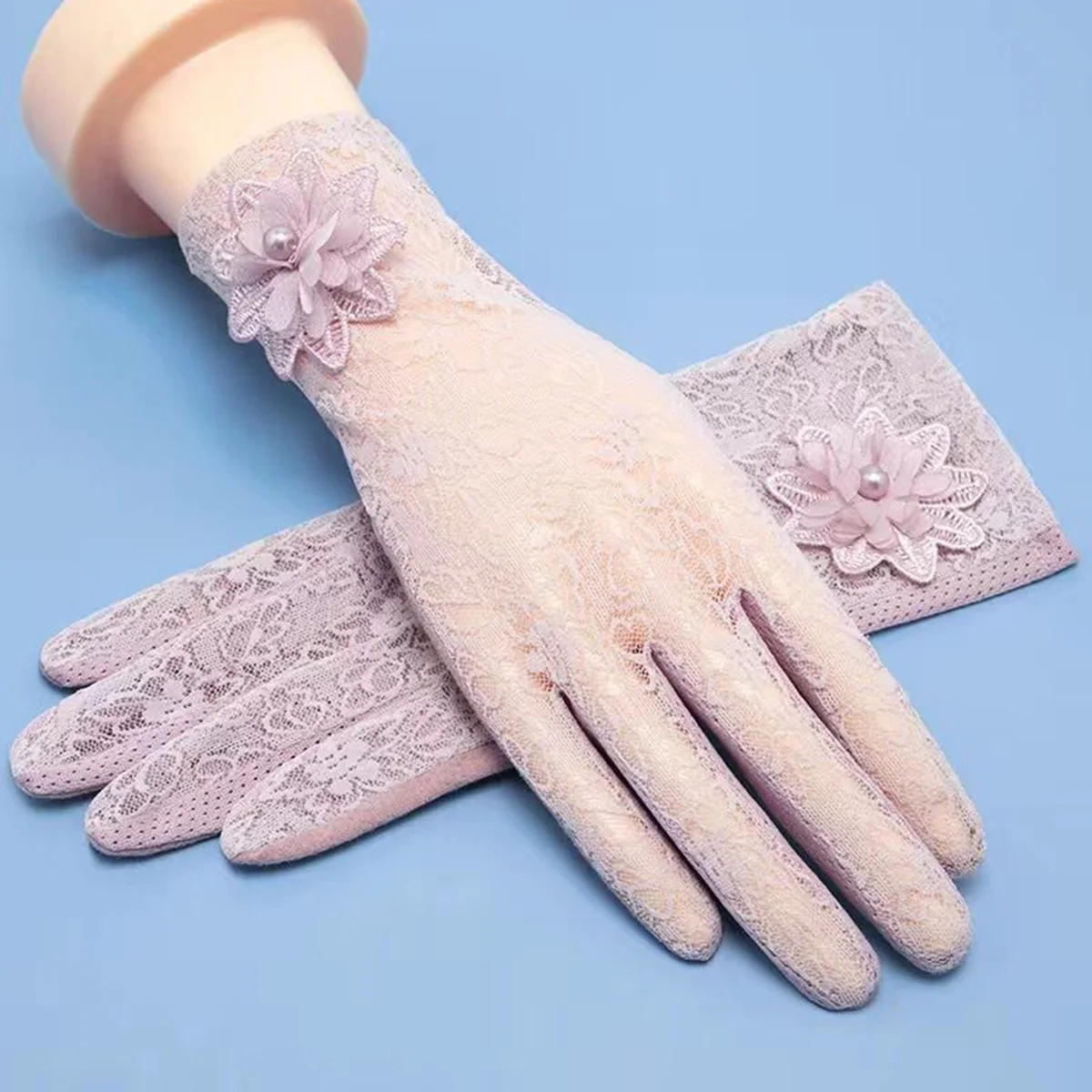 Rimiut Fashion Lace Flower Women Gloves Breathable Wedding or Driving Decor Gloves for Women Female Waiter Gloves Touch Screen