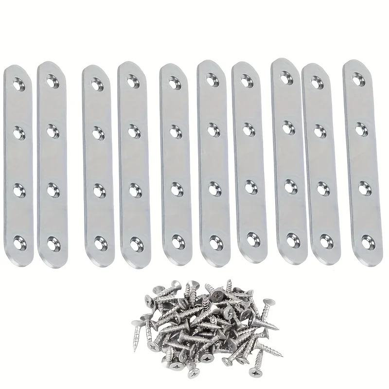 10-Piece Set Stainless Steel Angle Brackets with Screws 96mm 90-Degree Right Angle Furniture Connectors Industrial Hardware