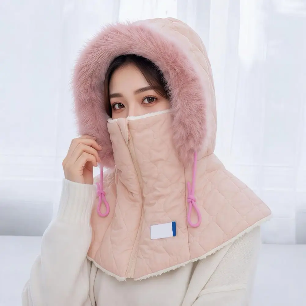 Weather Gear for Women Women Winter Balaclava Hat with Quilted Face Mask Fleece Lined Hood Hat Zipper Closure Fuzzy for Women