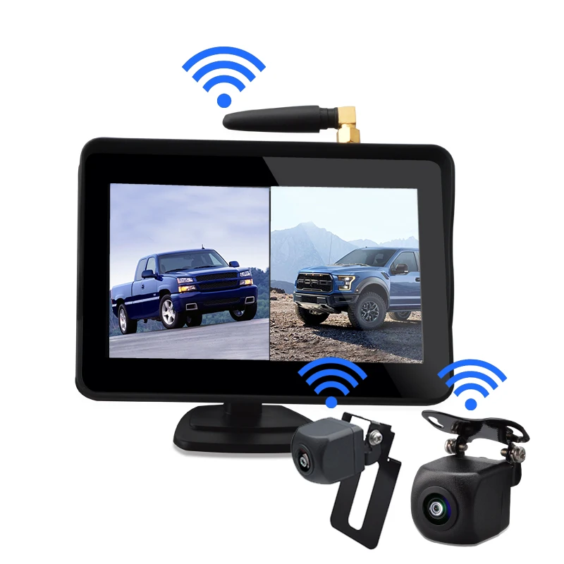 New  Digital Wireless 5 inch split screen  2 channel car backup rear view  for RV safety system