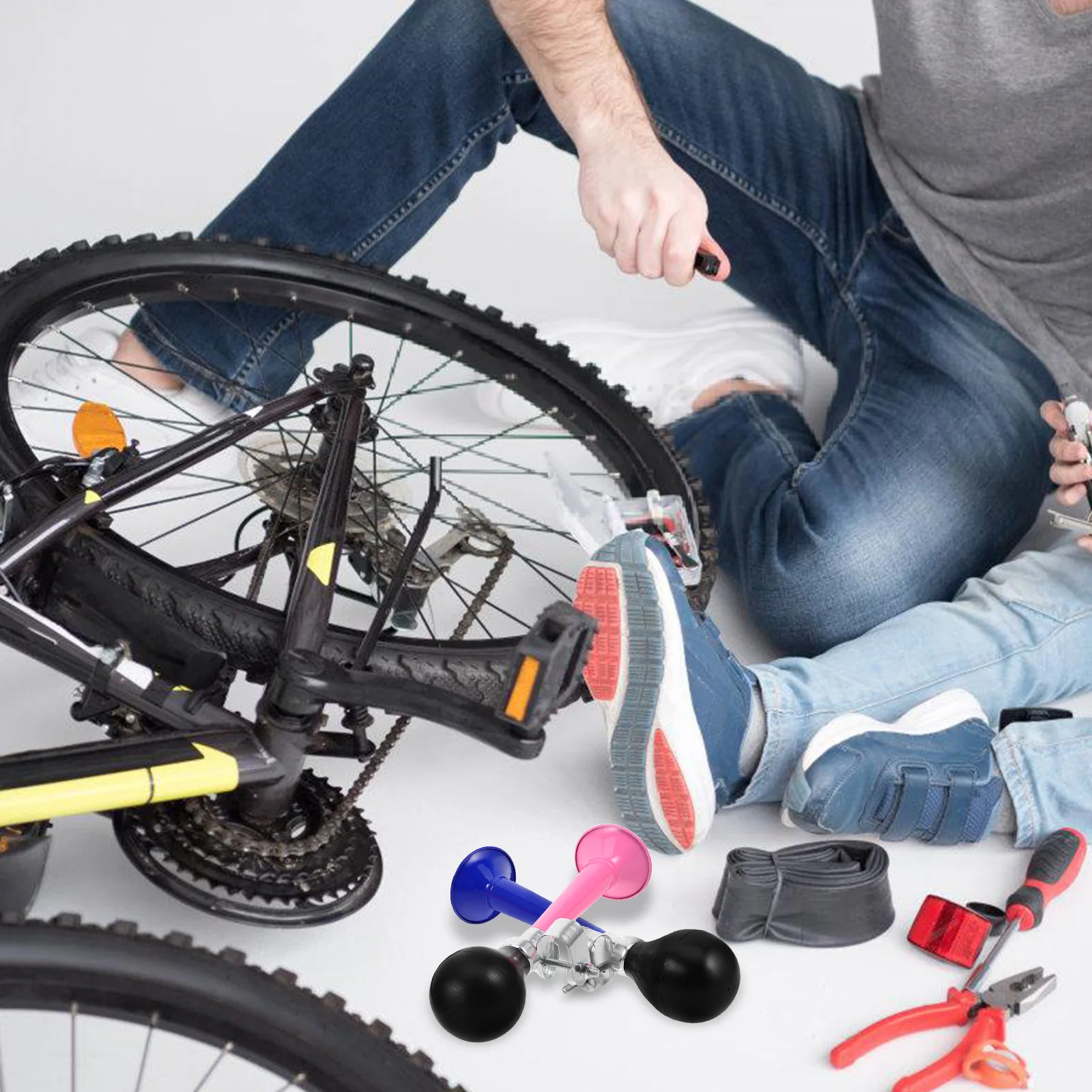 2 قطعة بوق دراجة مطلي بالمعدن بصوت عالٍ بوق هوائي واضح صوت عتيق ملحقات الدراجة لقرون ركوب الدراجات الجبلية بصوت عالٍ #1