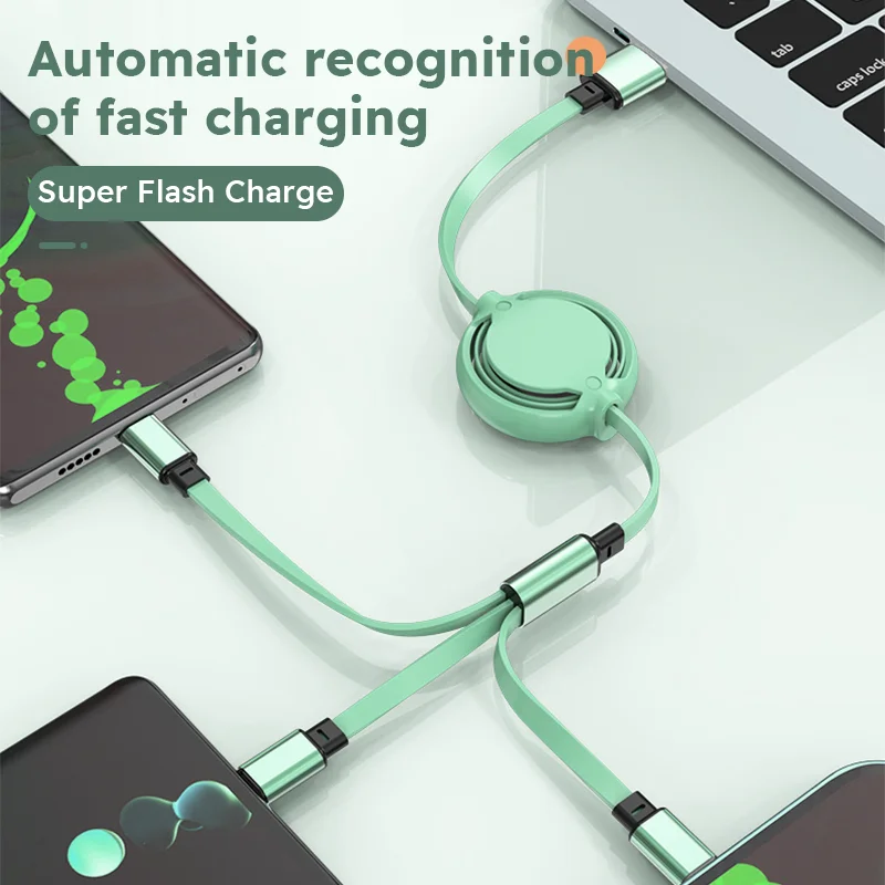 For Charger Wire 3-in-1 Retractable Data USB Cable Fast Charging IPhone Type-C Micro USB For Android Xiaomi Huawei USB Cable