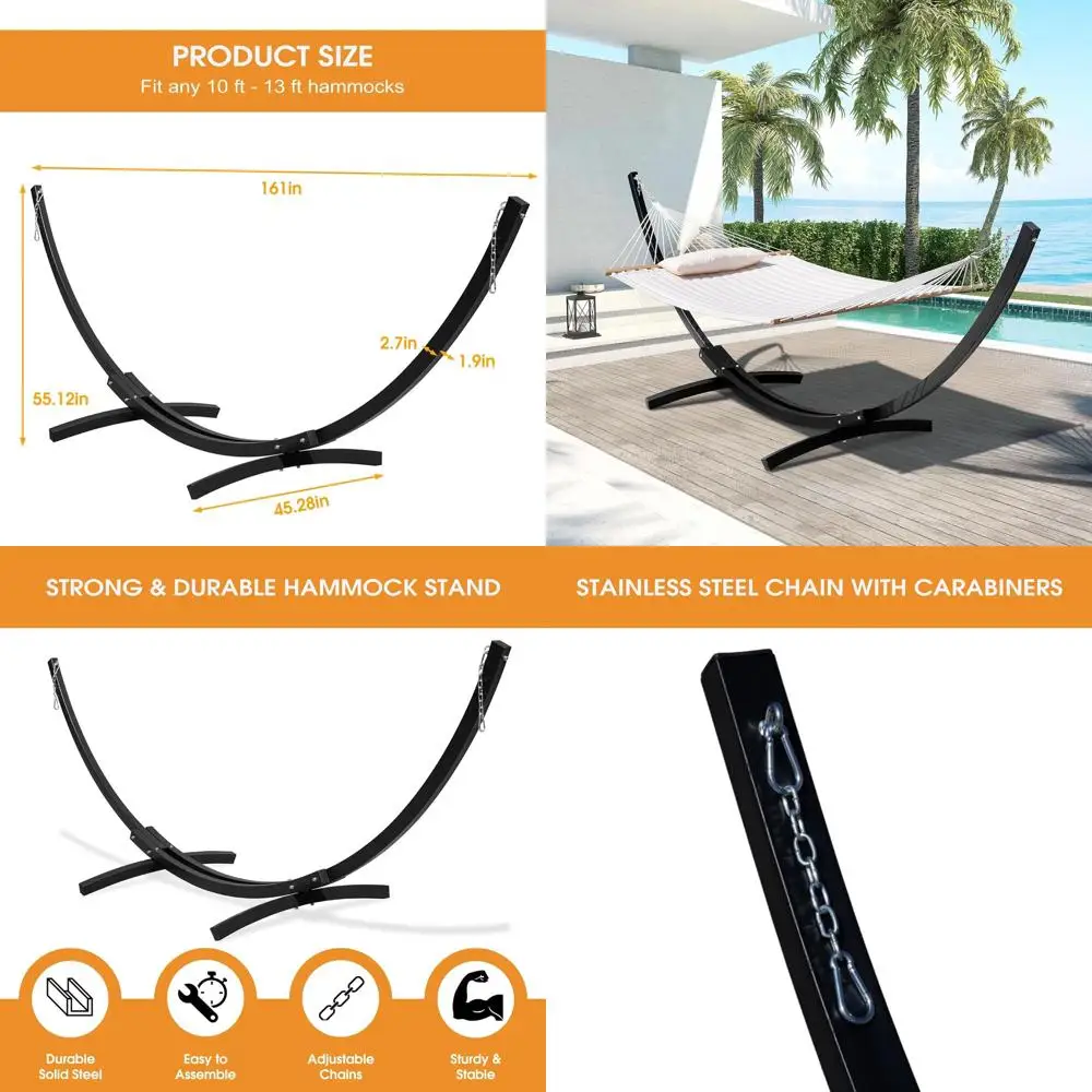 

Heavy-Duty 13.5ft Steel Hammock Stand with Carabiner & Chain, Weather-Resistant, 2-Person, 500 lbs Capacity, Suitable for Outdoo