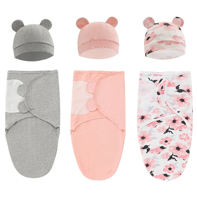 

1/2Pcs Cotton Baby Sleepsack Newborn Swaddle Blanket Wrap Hat Set Infant Adjustable New Born Sleeping Bag Muslin Blankets 0-6M