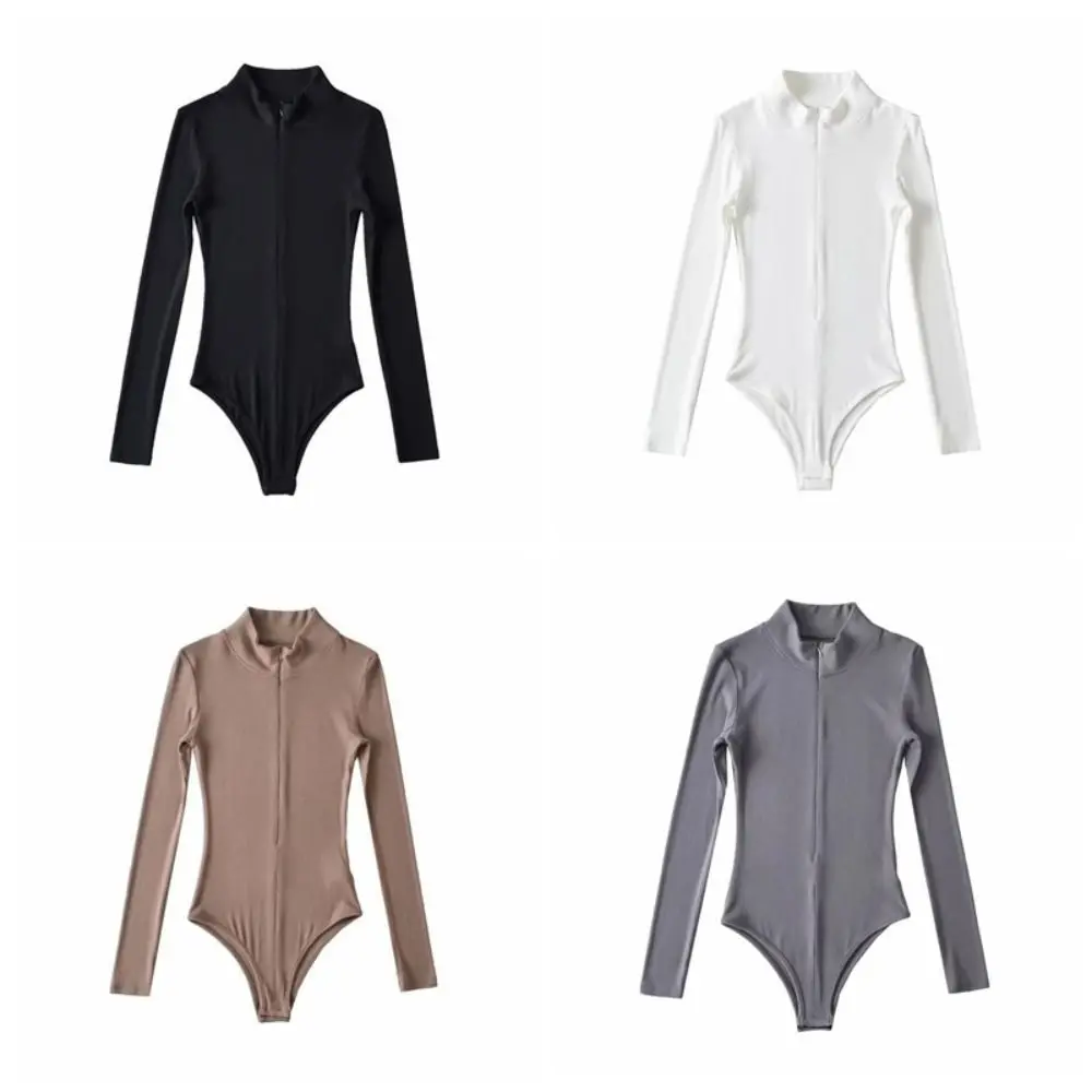 Trendy Underwear Slim Fit Shapewear Zipper Stand Collar Seamless Bodysuits Bottoming Shirt Long Sleeve Slimmer Body Shapers Gym