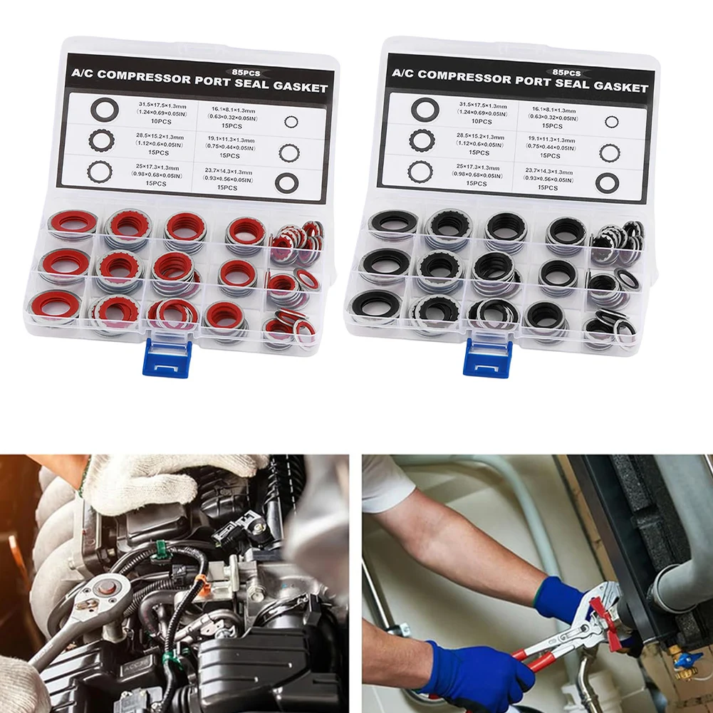 85PCS A/C Compressor Seal Washers Kit Air Conditioning Compressor Port Gasket Automotive Sealing Gasket Repair Parts
