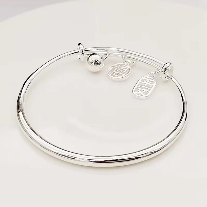 925 Sterling Silver Bracelet Women's Charm Jewelry Gift New Arrival Ping An Happiness Bracelet Push-Pull Adjustable