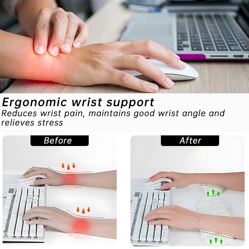 Keyboard Wrist Rest Cloud Memory Foam Mouse Pad Ergonomic Support Wrist Cushion Non-Slip Rubber Desk Mat Office Supplies