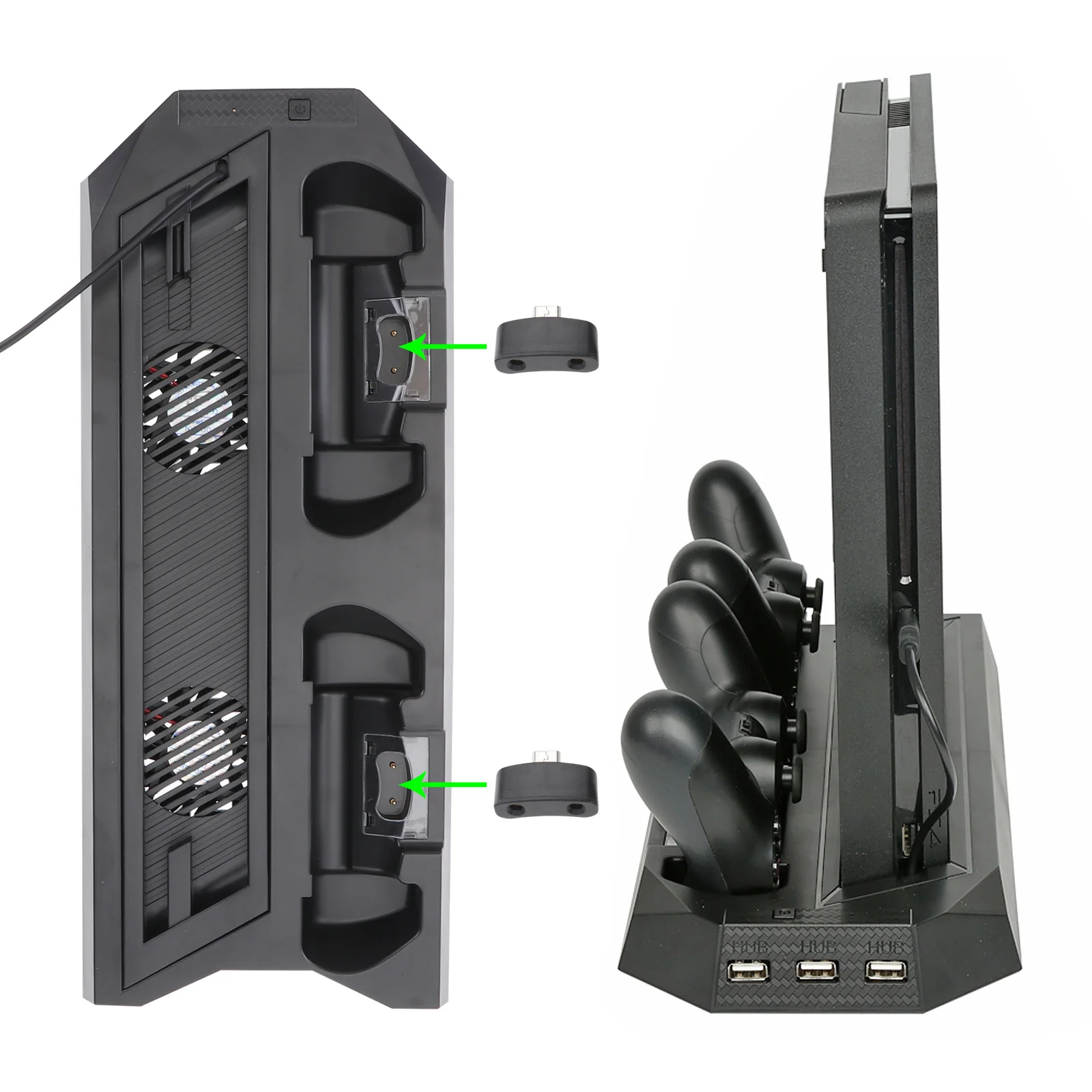 

Vertical Stand with Cooling Fan for Controllers Charging Station with Dual Ports and USB HUB for 4 SLIM /PRO (Black)