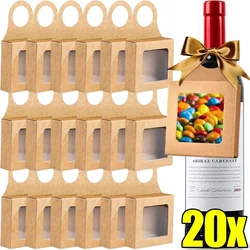 20/10PCS Kraft Paper Wine Bottle Box with Hook Foldable Design Candy Packaging Box Hangable Paper Box Weddings Party Decoration