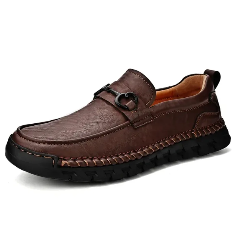 

Top Quality Genuine Leather Men Shoes Design Breathable Loafers Slip On Sneaker Flats Comfty Driving Footwear Black Brown