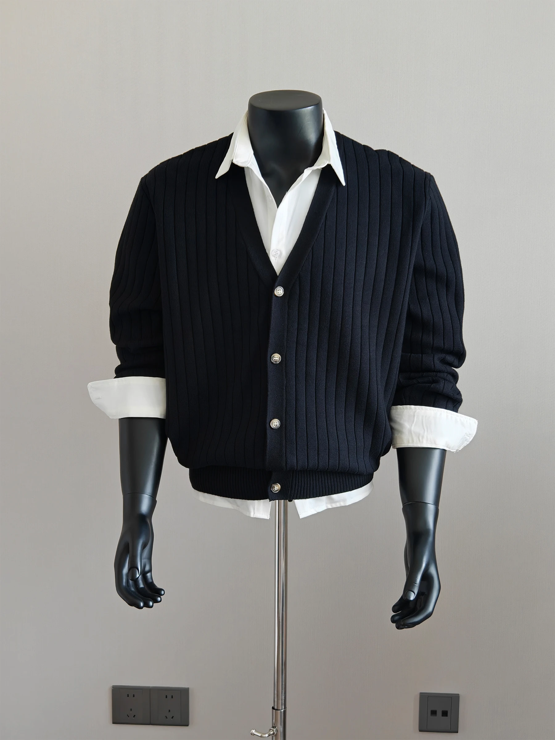 

Simple V-Ne Open Cardigan Sweater Men's Autumn Winter Pure Color Versatile Knitted irt Casual Loose Fit Soft Polyester