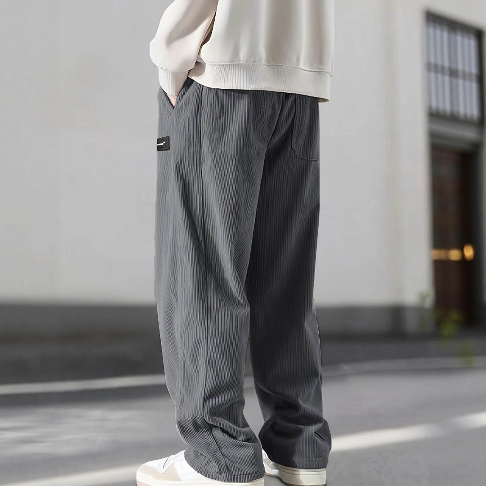 

Men s Corduroy Pants Letter Patch Drawstring Elastic Waist Trousers Spring Casual Pants Sweatpants with Pockets